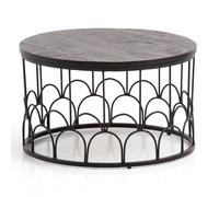Table basse WOHNLING 60x60x36 cm manguier massif / métal noir Table basse ronde, table de salon design industriel, table basse de salon massif avec structure métallique