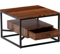 Table basse WOHNLING 60x60x40 cm Sheesham massif / métal Table basse carrée, Table de salon design Table basse massive avec tiroir, Petite table d'appoint Salon Moderne