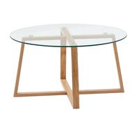Table basse WOHNLING 78x78x41 cm Table basse chêne massif / verre ronde, Table de salon design moderne, Table de salon en bois grande, Table basse de salon en bois véritable