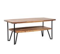 Table basse WOHNLING 90x50x40 cm Sheesham massif / métal Table de salon rectangulaire, table basse design avec espace de rangement, table en bois salon industriel quadrilatère