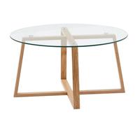 Table basse - WOHNLING - Chêne massif/verre rond - Design moderne - Blanc - Transparent/marron - Salon