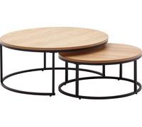 WOHNLING Set de 2 Table Basse Bois/métal Table Basse Ronde chêne Moderne | Table d'appoint Design 2 Parties | Tables de Salon Rondes | Tables gigognes en Bois