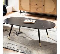 Table Basse - WOHNLING - Ovale - Aspect Marbre Noir - 120x60x41,5 cm - Design Moderne