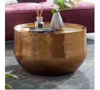 WOHNLING Table Basse Aluminium Or 60x60x35 cm Table de Salon martelé | Table Basse Design Ronde en Aluminium Oriental | Petite Table Basse Ronde en métal