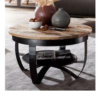 WOHNLING Basse 60x34x60 cm Mango Bois Massif/métal Industriel Rond Noir | Table Basse Table de Salon Solide | Petite Table Table Basse Salon