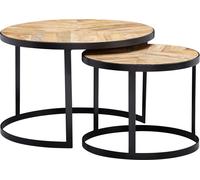 Table basse WOHNLING Set de 2 tables en bois massif / métal Table de salon Industrial ronde, table d'appoint avec pieds métalliques noirs, set de table 2 pièces Table de salon en bois