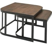 Table basse WOHNLING Set de 2 tables en manguier massif / métal Table de salon foncée, table d'appoint industrielle pieds métal noir, set de table 2 pièces table d'appoint bois