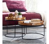 Table basse - WOHNLING - Set de 2 tables - Métal doré et noir - Ronde - Design moderne