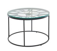 Table basse WOHNLING verre métal 60x60x43 cm Table basse noire avec horloge décorative, table de salon design ronde, petite table basse moderne, table d'appoint salon