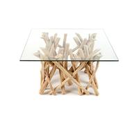 Table basse WOODEN carrée 80 cm - Table basse design en bois flotté et verre trempé