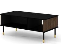 Table basse WOODY IV 110x55 cm NOIR MAT / CHÊNE CATANIA façades fraisées MDF Table basse sur pieds Table pour le salon