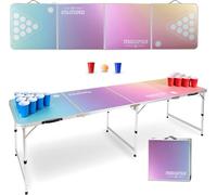 Table Beer Pong Stagecaptain Club - Table Pliable Stable en Aluminium - Plateau MDF Mélaminé (5 mm) - Inclus 100 Gobelets et 6 Balles - Montage Rapide et Compact pour Le Transport