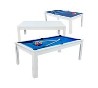 Table billard convertible 7FT Prego blanc éclatant tapis bleu royal