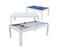Table billard convertible 7FT Prego blanc éclatant tapis gris souris