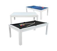 Table billard convertible 7FT Prego blanc éclatant tapis noir feutré
