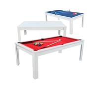Table billard convertible 7FT Prego blanc éclatant tapis rouge rubis