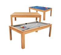 Table billard convertible 7FT Prego Bois clair tapis gris souris