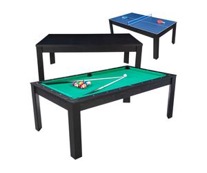 Table billard convertible 7FT Prego bois noir tapis vert anglais