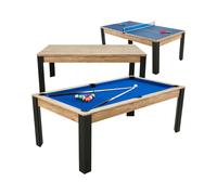 Table billard convertible Prego 7FT chêne fumé tapis bleu royal
