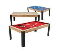 Table billard convertible Prego 7FT chêne fumé tapis rouge rubis