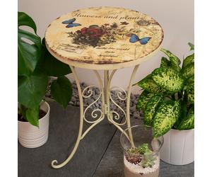 Table bistro déco côté jardin mobilier d'extérieur look shabby fleurs papillon