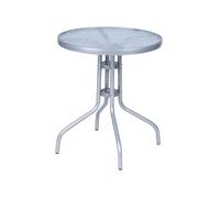 Table Bistrot Ronde avec Plaque de Verre 60 cm, en Métal, Cadre Argent