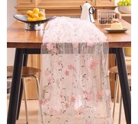 Table brodée florale rose pour chemin de table en gaze transparente pour cuisine, salle à manger, 75 x 300 cm (75 x 180 cm, blanc-rose)