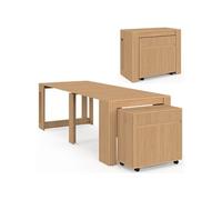 IDMarket - Table Buffet Extensible Juliette 10 Personnes 235 cm | Effet lattes tasseau bois coloris chêne