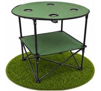 Table camping pliante en tissu TERRE JARDIN - Vert et noir - 4 porte-verres - Etagère intégrée - Diamètre 75 cm