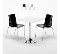 Table Carrée Blanche 70x70cm Avec 2 Chaises Colorées Et Transparentes Set Intéri