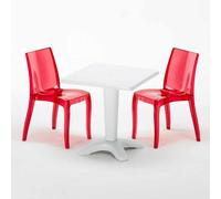 Table Carrée Blanche 70x70cm Avec 2 Chaises Colorées Grand Soleil Set Bar Café C