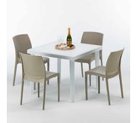 Table Carrée Blanche 90x90cm Avec 4 Chaises Colorées Grand Soleil Set Extérieur