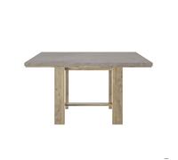Table carrée effet bois chêne avec finition minérale et pied massif