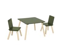 sweeek - Table carrée Enfant avec 2 chaises. Pieds en pin. Vert Olive