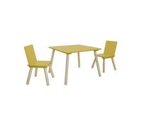 Table carrée enfant bois de pin 2 assises jaune - Judith