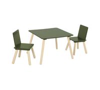 Table carrée enfant bois de pin 2 chaises judith vert olive TU