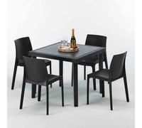 Table Carrée Noire 90x90cm Avec 4 Chaises Colorées Grand Soleil Set Extérieur Ba