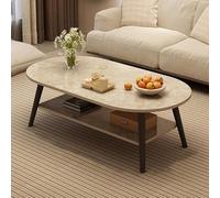 Table centrale en chêne pour salon - Table basse ovale à 2 niveaux avec rangement, design minimaliste, petite table d'appoint pour chambre à coucher - Meuble de présentation pour petits espaces