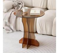 Table Centrale for Salon, Petite Table Ronde en Verre, Offrant Une Construction Robuste Adaptée Aux Salons et Aux Bureaux(Brown,55cm)