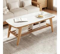 Table Centrale, Table Basse Rustique avec Plateau en Dalles Et Espace De Rangement, Pieds en Bois D'HéVéA, Stable Et Portante sans Oscillation