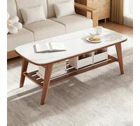 Table Centrale, Table Basse Rustique avec Plateau en Dalles Et Espace De Rangement, Pieds en Bois D'HéVéA, Stable Et Portante sans Oscillation