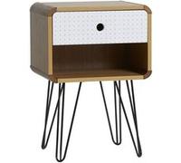 Table Chevet Buda 1 Tiroir, Couleur chêne, Jambes en métal en Noir Multicolore G