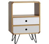 Table Chevet Buda 2 Tiroirs, Couleur chêne, Jambes en métal en Noir Multicolore G