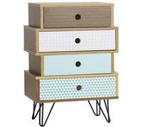 Table Chevet Buda 4 Tiroirs, Couleur chêne, Jambes en métal en Noir Multicolore G