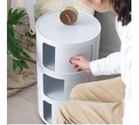 Table Chevet Nordique 2 Tiroirs, Porte Coulissante Rond, Rangement Élégant Chambre Moderne