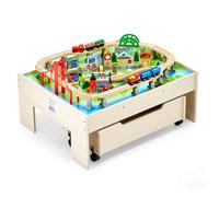 Table Circuit Train Bois-VEVOR-100 PCS-Tiroir Rangement Roulant-Table Activités 3 en 1 Double Face-pour Jouer Dessiner Lire