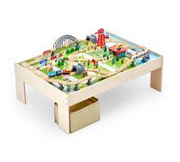 VEVOR Table Circuit Train Bois, 120 PCS, avec Rail de Train, Bac Rangement Pliable, Table d'Activités 3 en 1 Double Face pour Jouer, Dessiner, Lire, Manger, Jouets Créatifs pour Enfants 3 Ans et Plus