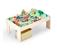 VEVOR Table Circuit Train Bois, 84 PCS, avec Rail de Train, Bac Rangement Pliable, Table d'Activités 3 en 1 Double Face pour Jouer, Dessiner, Lire, Manger, Jouets Créatifs pour Enfants 3 Ans et Plus