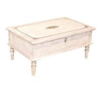 Table coffre Abanoub en manguier blanchi, métal, orientale, 100 cm | Abanoub associe finition white wash et ornements en métal sur le manguier. Cette table faite main mesure 100 cm de long.