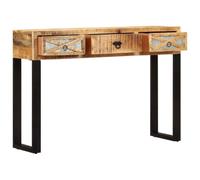 Table console 110 x 30 x 76 cm en bois de manguier massif avec 3 tiroirs | Bois de manguier massif, pieds en acier galvanisé, 3 tiroirs, variations de couleurs naturelles, polyvalent